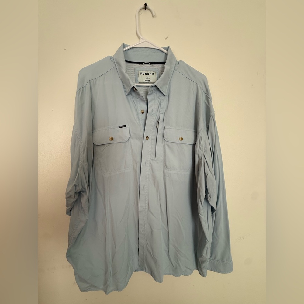 poncho outdoors Men's Light Blue Casual Button Down Shirt